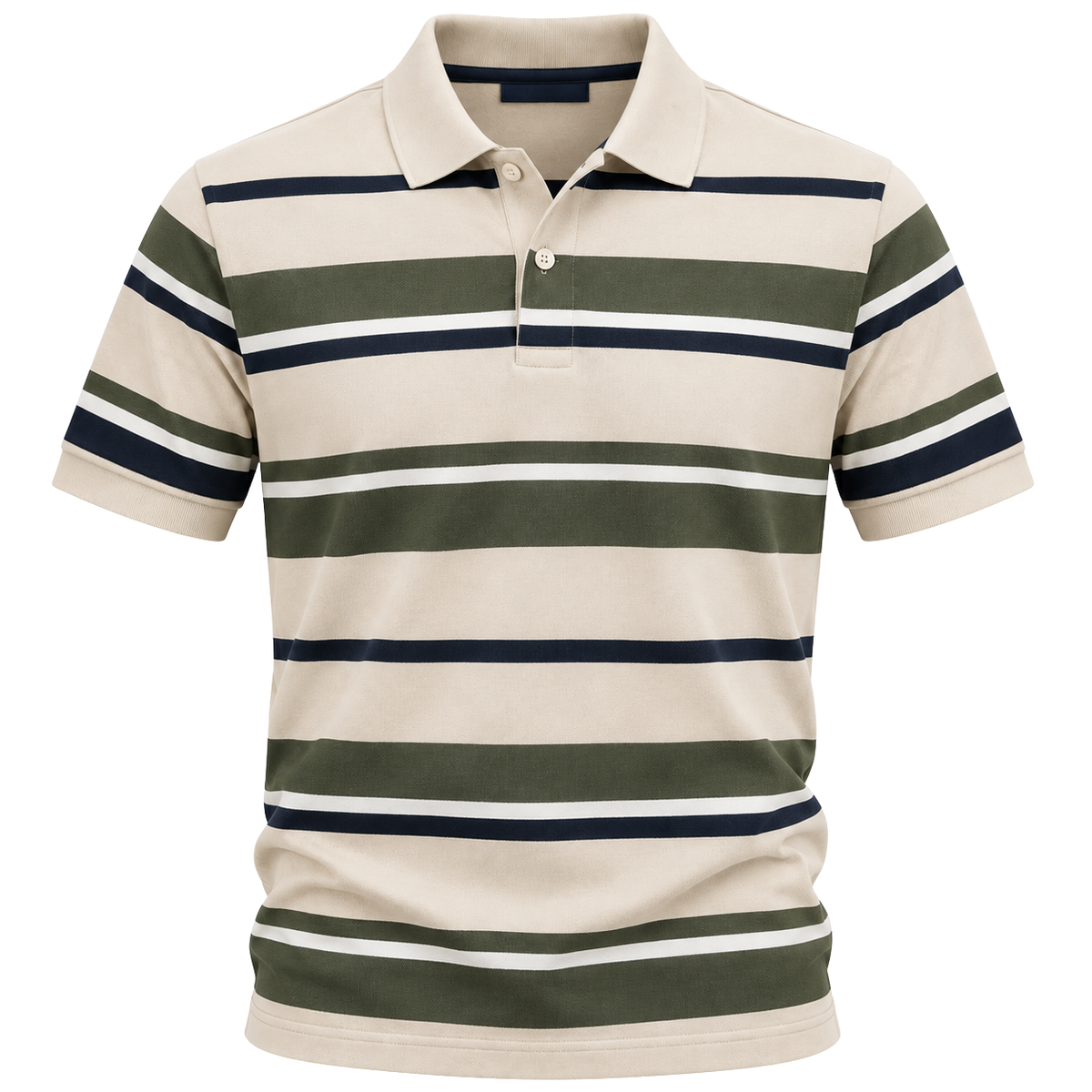 Premium Multi-Stripe Cotton Polo Shirt – Olive Green & Cream | VENSHOLLOW